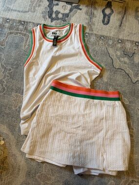 Beach Riot White Tank with Green, Coral and Pink Trim pickleball set